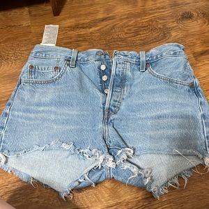 Levi 501 light wash high waisted shorts